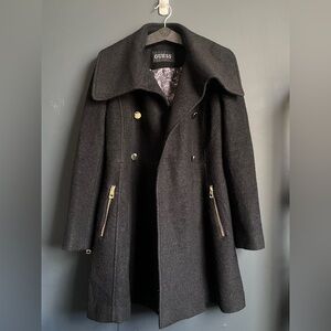 Guess Women’s Black Trench Coat with Gold Zippers